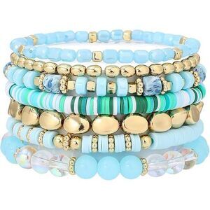 Surfer Heishi Clay Bead Bracelets For Women Bohemian Stackable Gold Plated